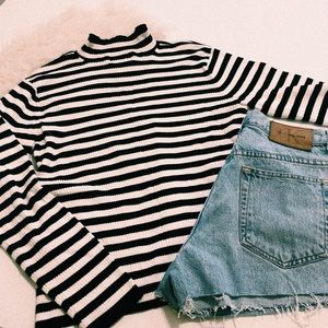 Vintage Striped Turtleneck Long Sleeve Top
